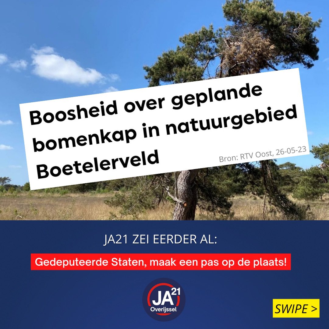 JA21_Overijssel's tweet image. Terechte onvrede over de bomenkap bij het Boeterlerveld. JA21 wil juist dit soort maatregelen voorkomen. @Hoogveld 👉

#JA21 #psov