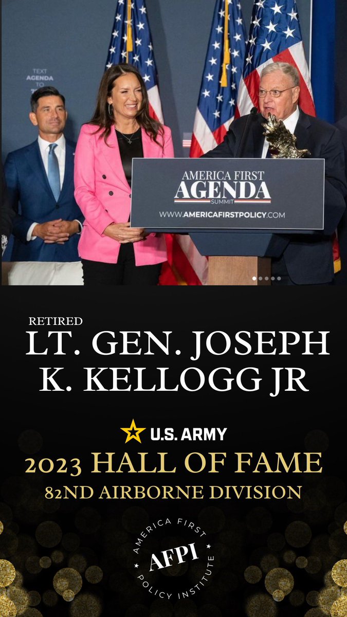 A1Policy's tweet photo. Congratulations to our very own @generalkellogg on being inducted into the 82nd Airborne's Hall of Fame! 

You are a true American hero who continues to fight for our great country at @a1policy 🇺🇸 https://t.co/m1Ujs0YpfC