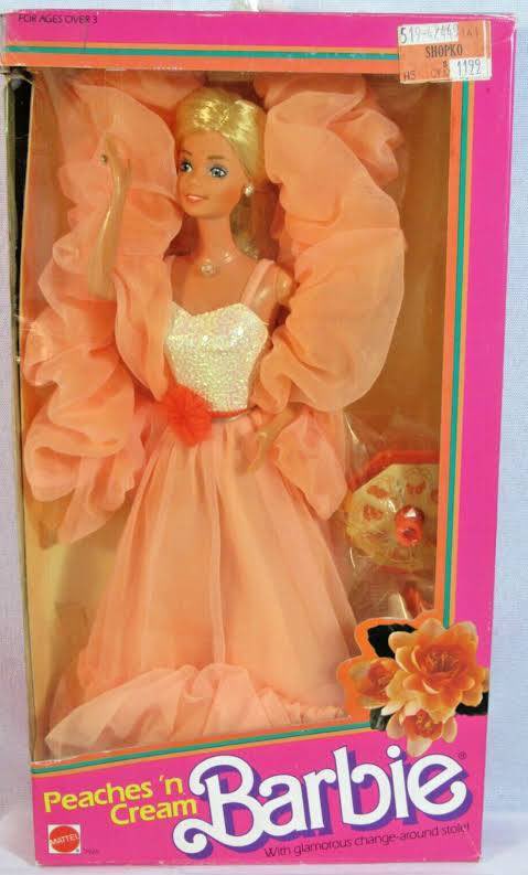 My bestie got a hand-me-down Peaches ‘n Cream Barbie from her very cool cousin, and that glittery bodice was EVERYTHING to me.