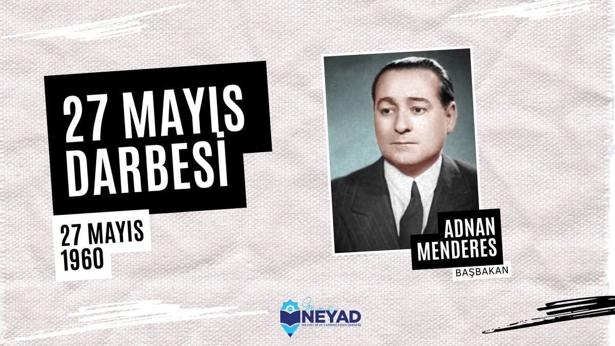 Bir nar ağacı var
Bir de dar ağacı
Namerde nar düştü
Yiğide dar ağacı |NFK

Türk demokrasisine vurulan darbenin 63.seneyi devriyesinde Demokrasi şehitlerimiz Başbakanımız Adnan MENDERES,Fatin Rüştü ZORLU ve Hasan POLATKAN’ı rahmet ve saygı ile anıyoruz.🇹🇷 

 #27MAYIS1960