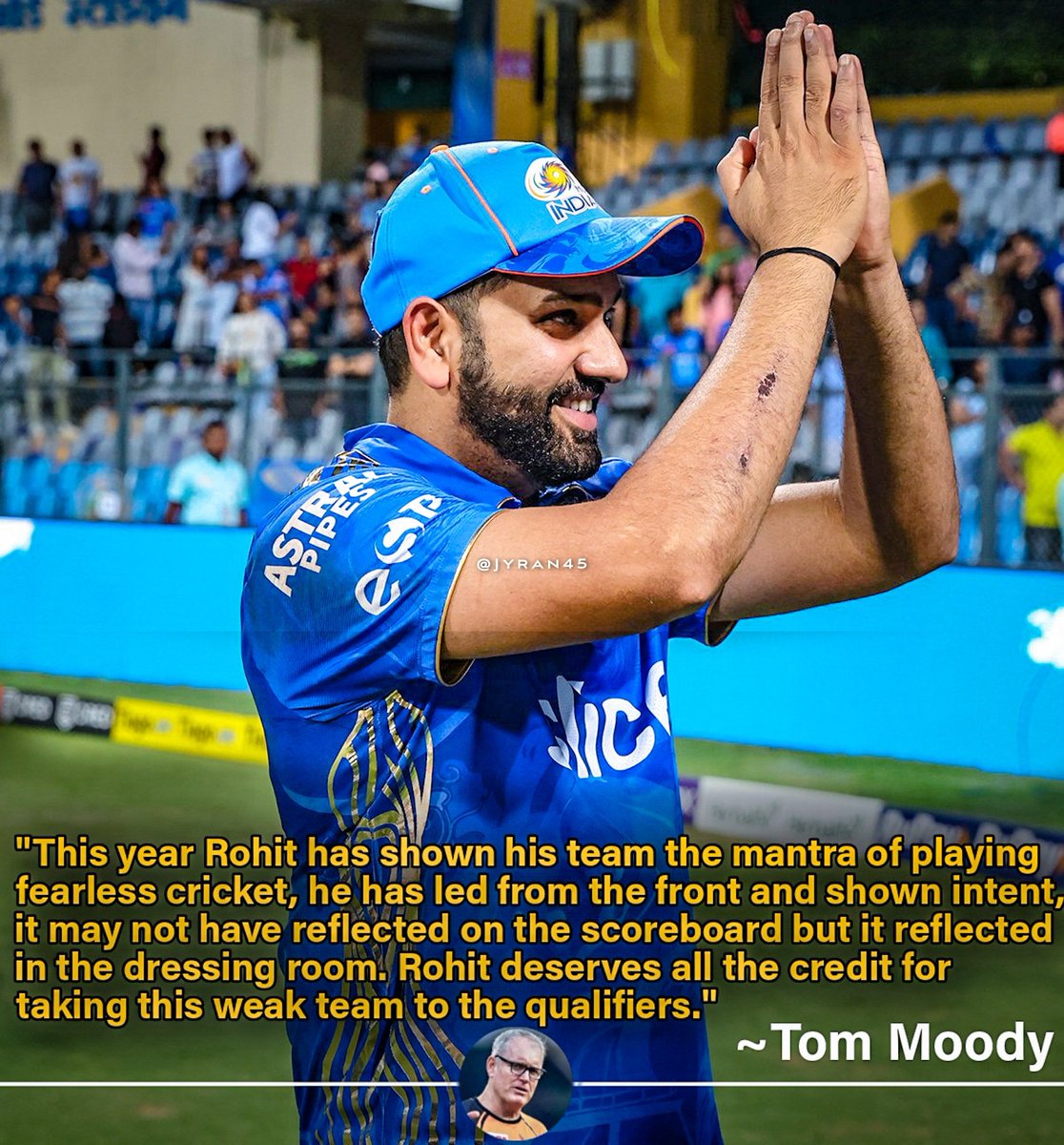 Captain Rohit Sharma never gets the credit he deserves. 

🔸️This is the first time even a player like Ishan Kishan was hitting from the very first ball.
🔸️The entire batting line-up was trying to play aggressively, no one was trying to anchor the innings.
🔸️That's why MI…