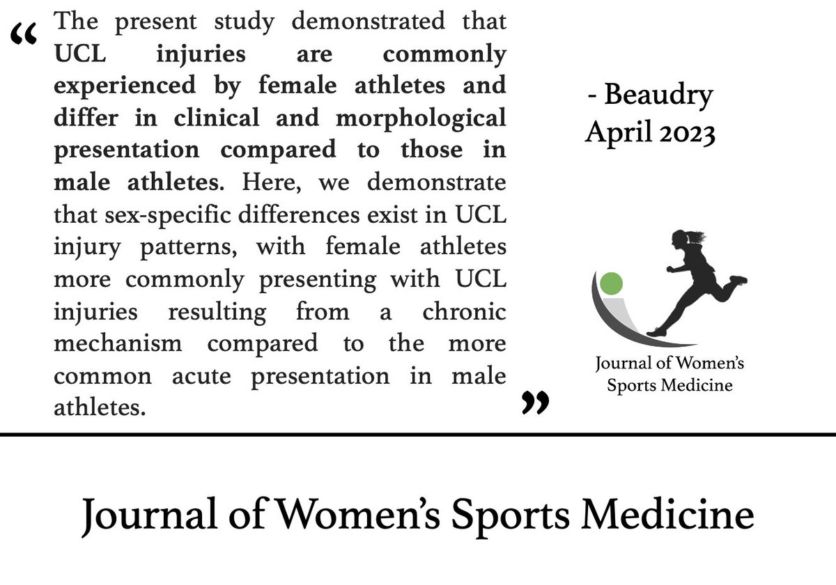 Beaudry & Team discuss the different presentation of #UCL injuries in #FemaleAthletes. Check out our latest publication to learn more at jwomenssportsmed.org/index.php/jwsm…

#sports #womensports #elbowinjury #sportsinjury #FemaleAthlete #sportsmedicine #orthopaedics #orthotwitter #medtwitter