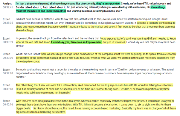 RihardJarc's tweet photo. One of the best interviews I read. 

Former Global Head at $GOOGL /GCP who worked there for 7 years:

- $GOOGL's edge on AI 
- Talks about CEO of GCP: T.K - 60% of the time on customer-facing calls
- Transition from SMB clients to enterprises
- Thinks $MSFT Azure will be num. 1 https://t.co/Jl9m7nallx