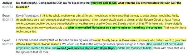 RihardJarc's tweet photo. One of the best interviews I read. 

Former Global Head at $GOOGL /GCP who worked there for 7 years:

- $GOOGL's edge on AI 
- Talks about CEO of GCP: T.K - 60% of the time on customer-facing calls
- Transition from SMB clients to enterprises
- Thinks $MSFT Azure will be num. 1 https://t.co/Jl9m7nallx