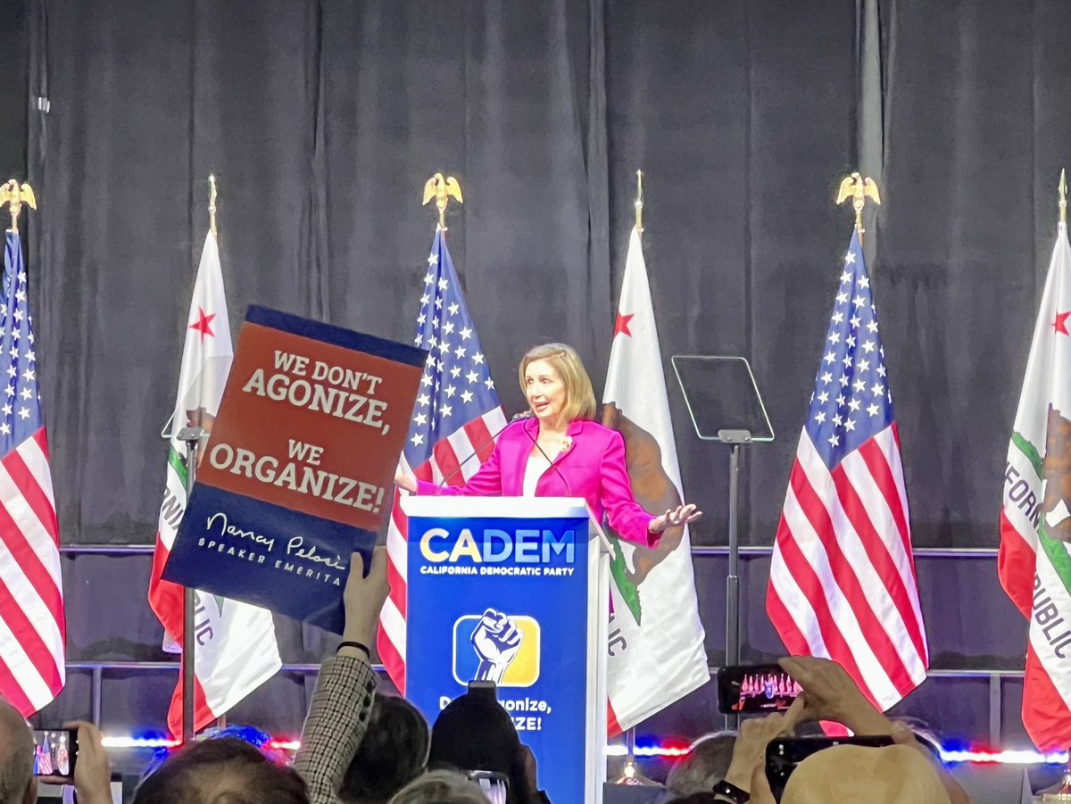 The Honorable @SpeakerPelosi at the @CA_Dem Convention speaking on reproductive freedom, “We ain’t going back!” #electhoulahan #organize4ca #WomensRightsAreHumanRights