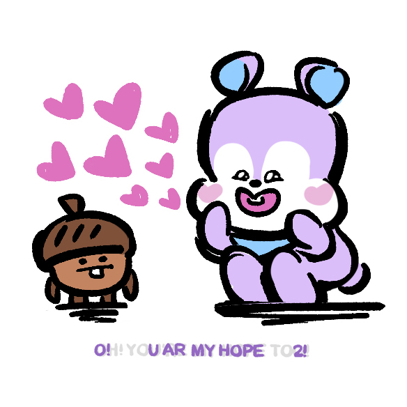 Shooky dressing up as an acorn to entertain Mang 💜✨