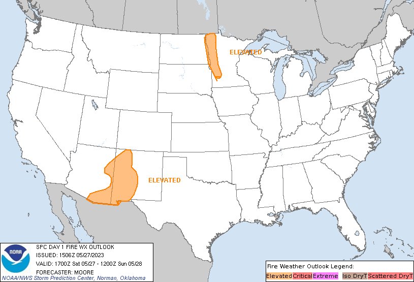 SPC Day 1 Fire Weather Outlook SPC Day 1 Fire Weather Outlook

Day 1 Fire Weather Outlook  
NWS Storm Prediction Center Norman OK
1006 AM CDT Sat May 27 2023

Valid 271700Z - 281200Z

...Eastern Dakotas into Minnesota...
An Elevated risk area has been in… https://t.co/somE65VwYF https://t.co/4ITvwkeSRu