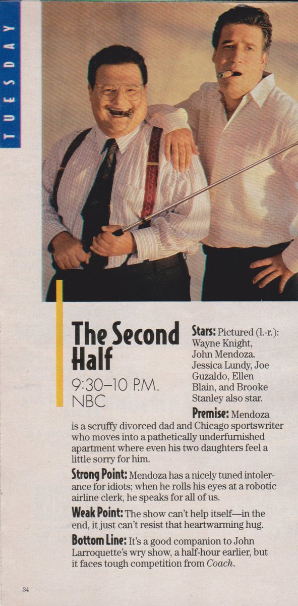 THE SECOND HALF. 1993. 

Wayne Knight, John Mendoza, Jessica Lundy, Joe Guzaldo, Ellen Blain, Brooke Stanley. #TheSecondHalf #TVGuide https://t.co/gYEzc7SlJa