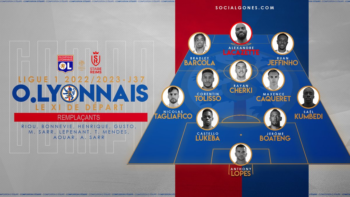 SocialGones's tweet photo. [#MerciJMA] La compo de cet #OLSDR ⤵️

📊 La saison dernière, les Lyonnais s'étaient inclinés 2-1 à domicile malgré un but de Karl #Toko-Ekambi sur une passe de J. #Boateng.

#TeamOL https://t.co/jM3fPC7xYm