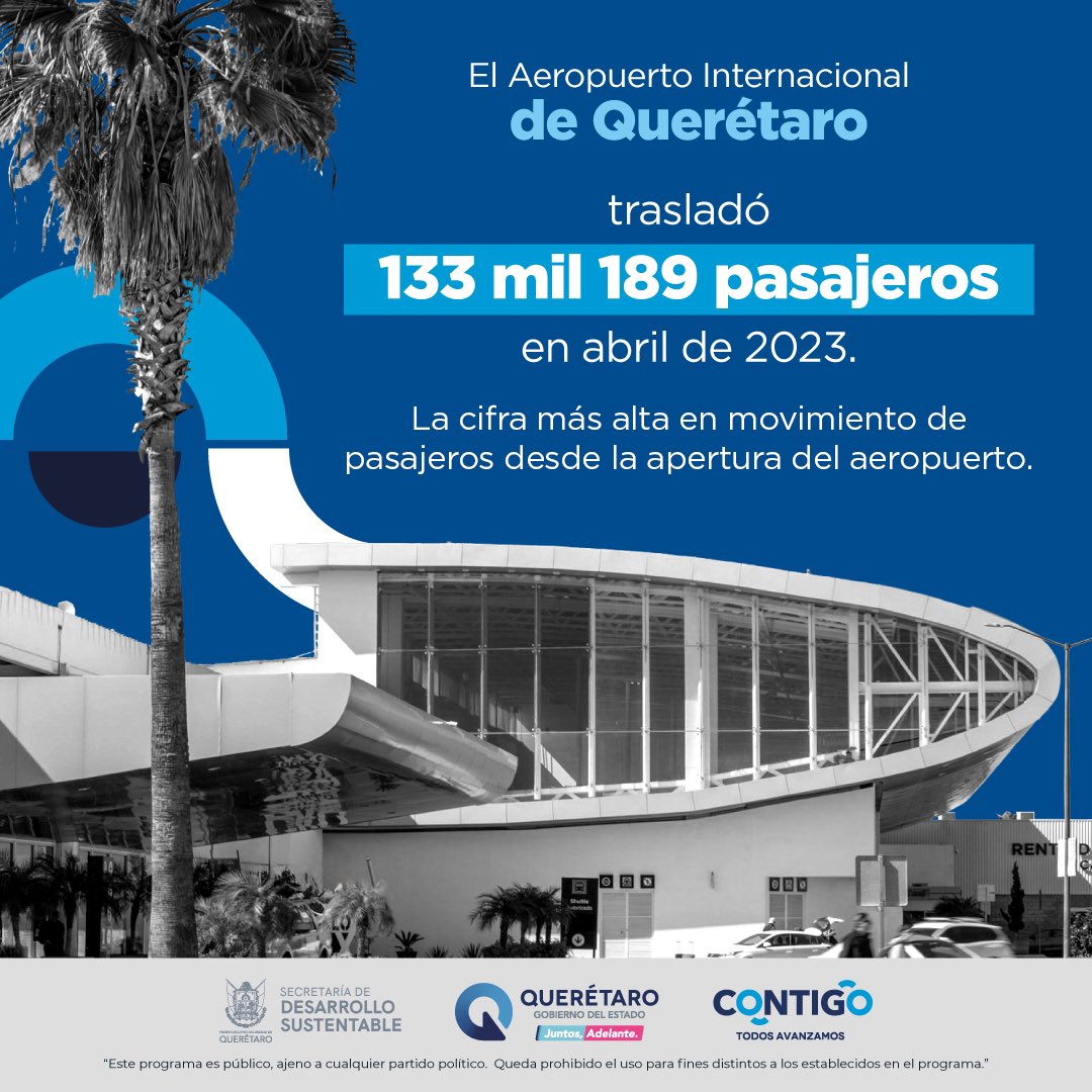 El Aeropuerto Internacional de Querétaro es uno de los puntos de conectividad más importantes de México debido a su ubicación estratégica que conecta con todo el país y los hubs más importantes de Estados Unidos 🇺🇸. #CONTIGO volamos todos ✈️. #AIQ #QuerétaroVuela