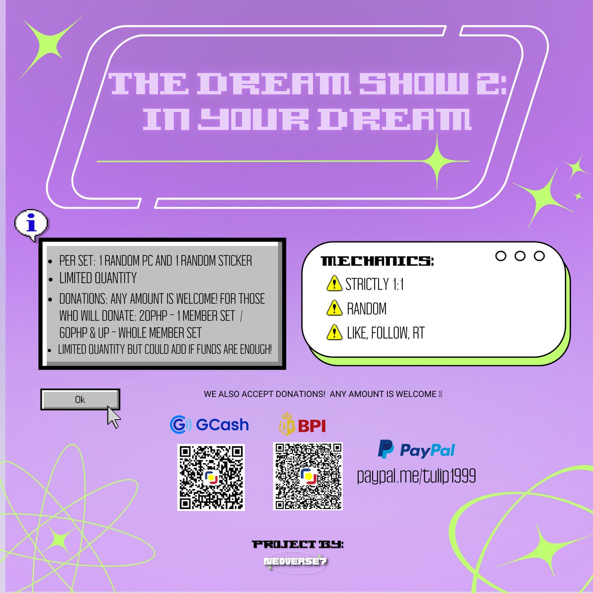 RT • LIKE #neoverse7 • NCT DREAM • PH  

To celebrate the upcoming encore con!

THE DREAM SHOW 2: In Your Dream 
!fan support + giveaway • photocard & sticker set!  

— free! must follow mech + pay lsf 
— strictly 1:1 
— we accept donations too 💚 send us a message :)