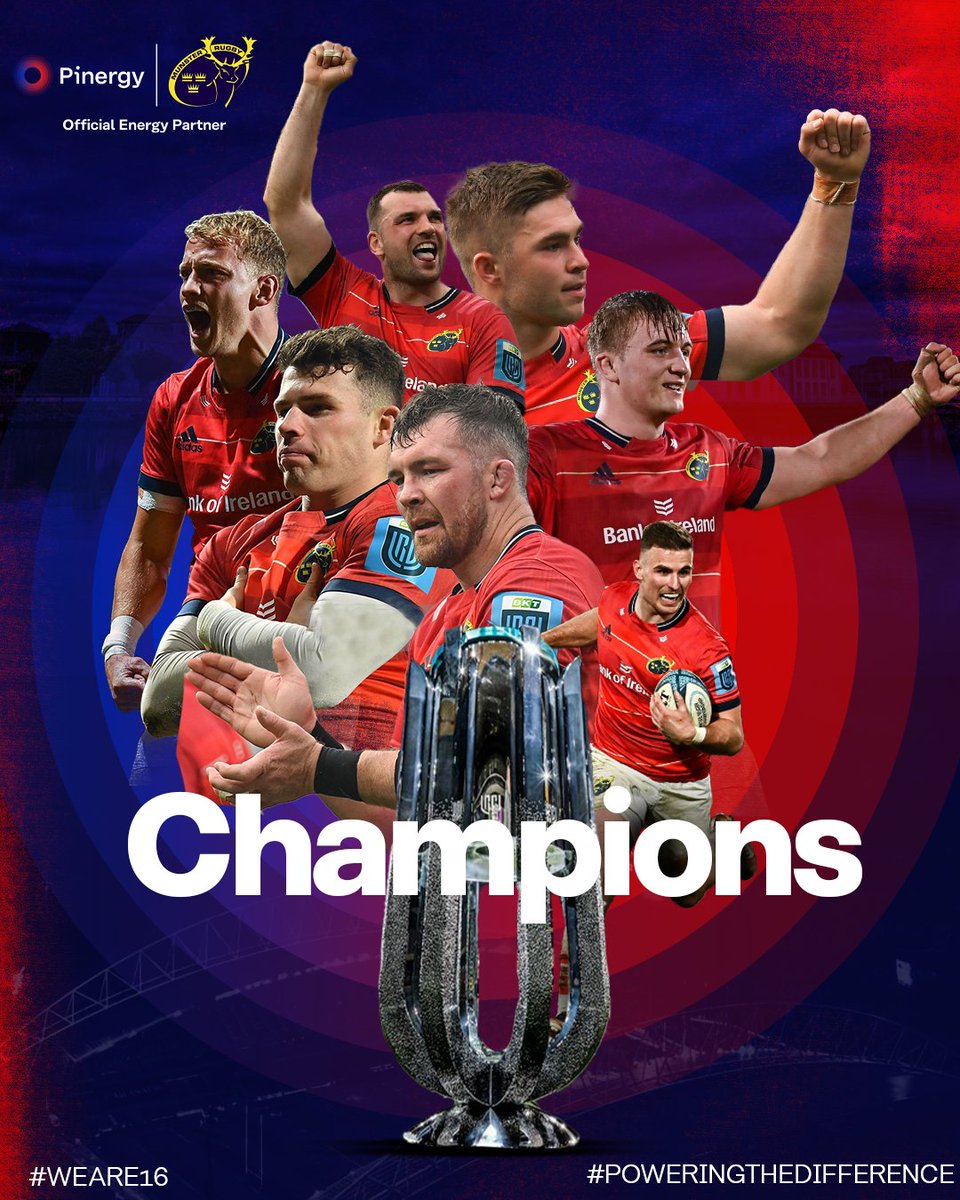 Munster are #URC Champions!!

Heroic performance in Cape Town to beat Stormers 19-14 in front of incredible travelling fans. 

#WeAre16 #PoweringTheDifference #STOvMUN #RedArmyInSA🇿🇦 #SUAF🔴