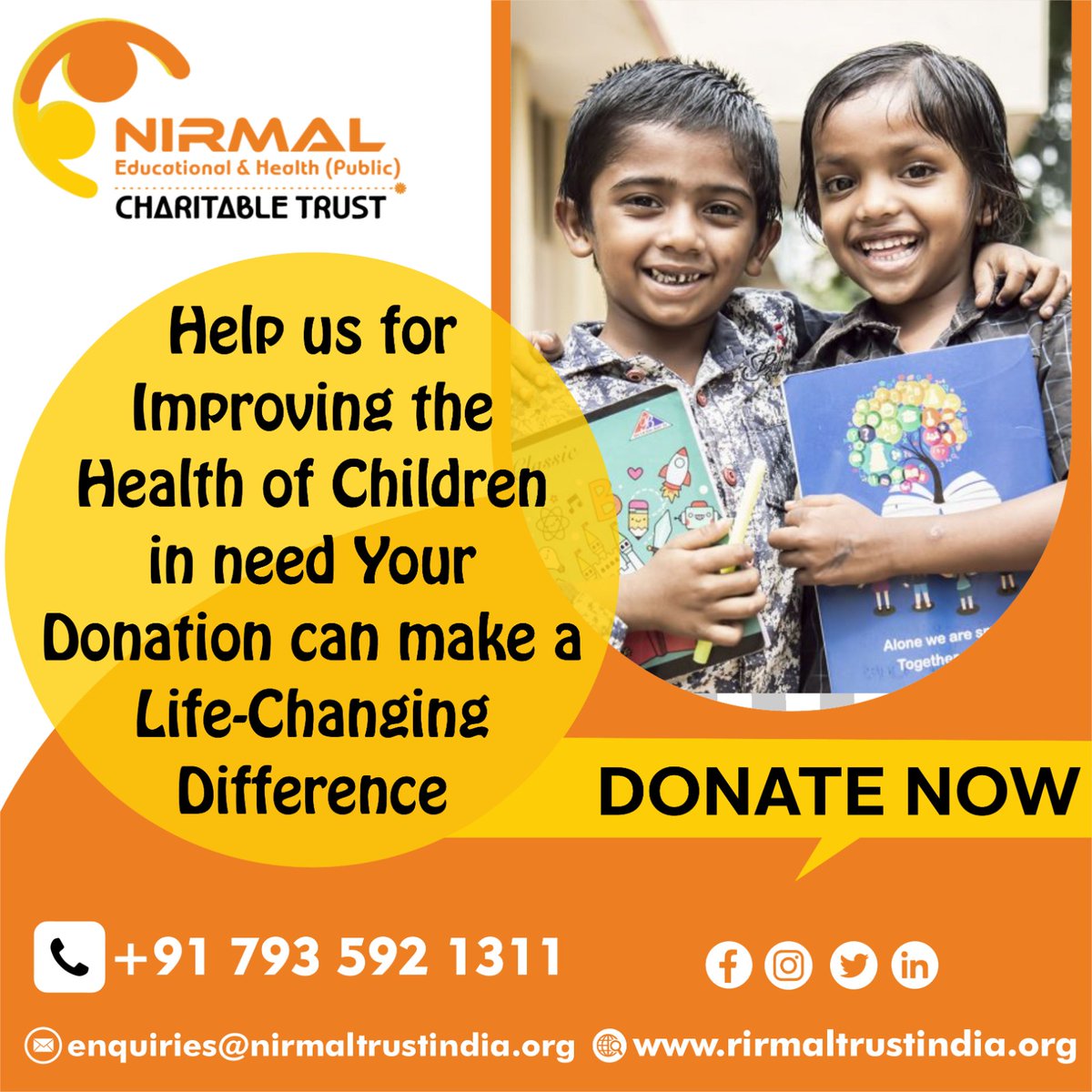 nehpct's tweet photo. Help us for Improving the Health of Children in need Your Donation can make a Life-Changing Difference

𝗡𝗶𝗿𝗺𝗮𝗹 𝗘𝗱𝘂𝗰𝗮𝘁𝗶𝗼𝗻 &amp; 𝗛𝗲𝗮𝗹𝘁𝗵 𝗙𝗼𝘂𝗻𝗱𝗮𝘁𝗶𝗼𝗻
for more details contact us:- +91 (079)35921311
visit our website:- https://t.co/L4cRgcfQ2L https://t.co/kyw9GqPgRt
