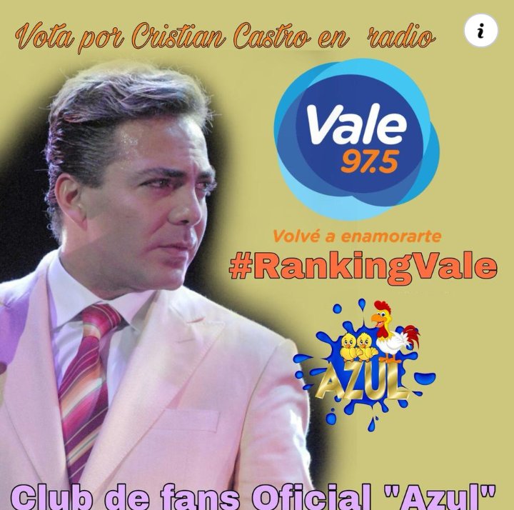 @Vale975 escuchando el #RankingVale quiero dejar mi voto para @Miranda @CristianCastro  con el tema #Prisionero @azulcluboficial