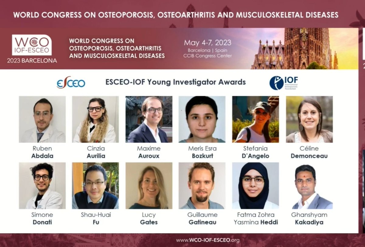 Young Investigator Award, 2023 by International Osteoporosis Foundation, at WCO Barcelona.