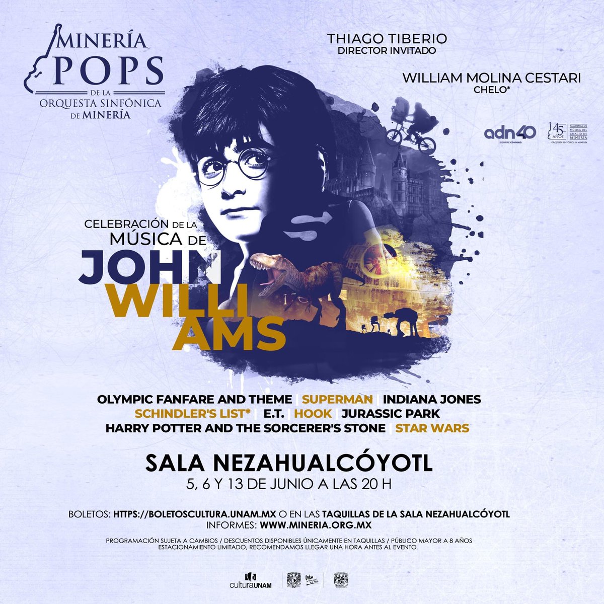 PotterfansMX's tweet photo. Revive la Magia con la música de la gran leyenda del cine #JohnWilliams este 5, 6 y 13 de Junio en la Sala Nezahualcóyotl, acompañados de la increíble @orquestamineria. Adquiere ya tus boletos en https://t.co/ltTHdWZ4go o en taquilla.  @culturaunam #HarryPotter #Potterhead https://t.co/pxzZHzmfOd