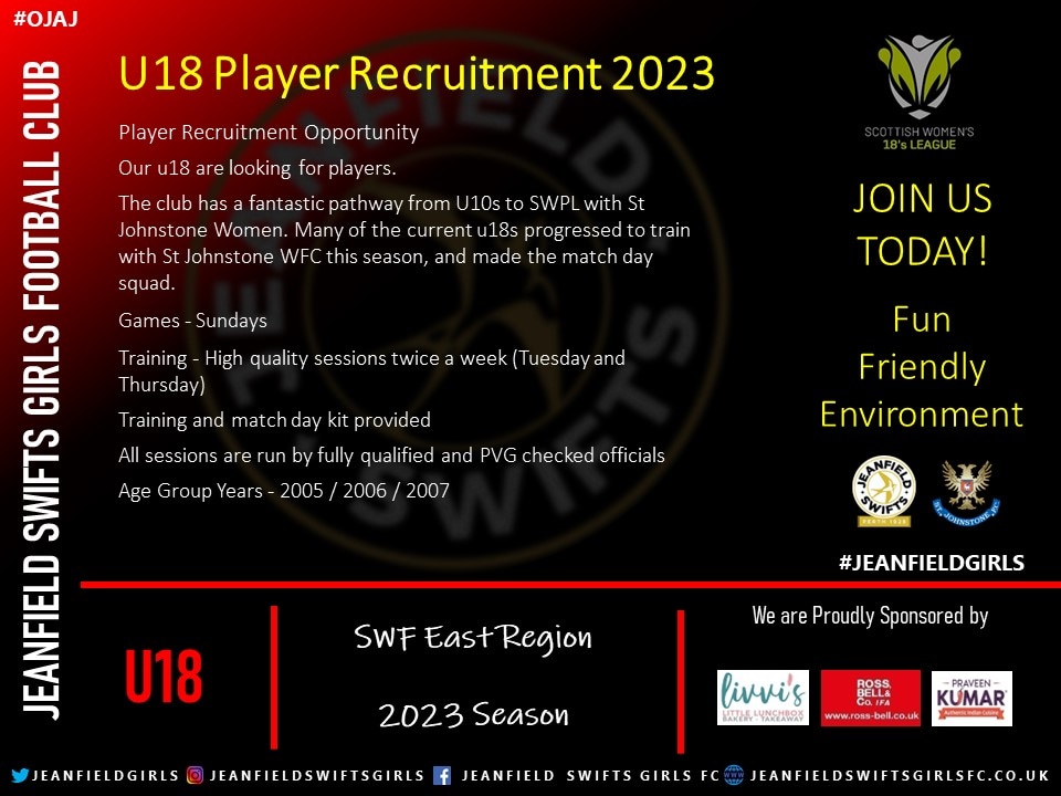 JeanfieldGirls's tweet photo. PLAYER RECRUITMENT

Our u18s are looking players for to add their squad 

Born 2005, 06 or 07 ? 

Are you looking for a new challenge? 

#jeanfieldgirls #coyjs https://t.co/pR9nkrpH6q