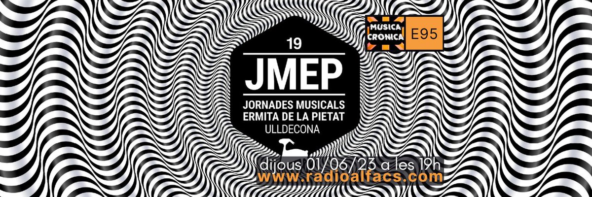 davidmonserrat_'s tweet photo. La setmana que ve programa especial de #ràdio @musicacronica a @radioalfacs dedicat a les espatarrants #JMEP que enguany arriben a la seva 19a edició 🙌 T'espero #dijous 01/06 a les 19h a https://t.co/hbwJADbcqS 🎙️
#musicacronica #radioalfacs #ermitadelapietat #ulldecona #live https://t.co/oONy1skhMi