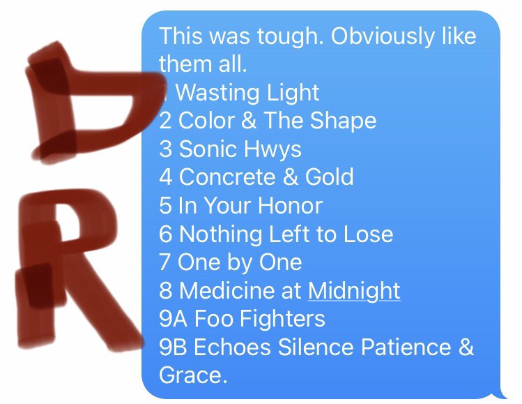 DRiceHockey's tweet photo. No one asked, but @Loofighter &amp; I ranked all the #FooFighters albums yesterday. Reminder, there is no bad album from the Foos! Second reminder, the St. Cecilia EP was not included but filled with five bangers. https://t.co/PJyq1UqPSs