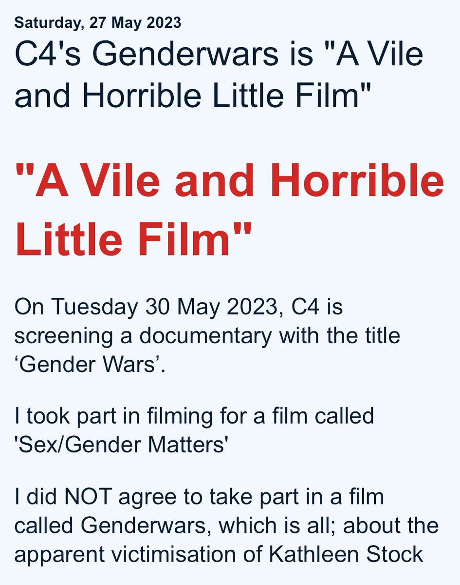 ( @Channel4 ‘s ) Genderwars is “A Vile & Horrible Little Film” Stephen Whittle tells his side of this sorry tale whittlings.blogspot.com/2023/05/c4s-ge… twitter.com/messages/media…