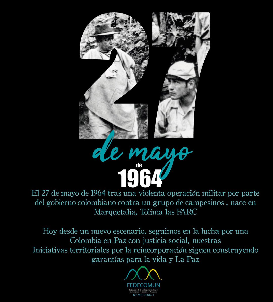 FedecomunS's tweet photo. #27deMayo
Desde los territorios seguimos en la lucha por una Colombia en Paz con justicia social.

Nuestras apuestas de reincorporación, reconciliación y construcción de Paz !! 

❤️🔥 https://t.co/pkfmC9IVpe