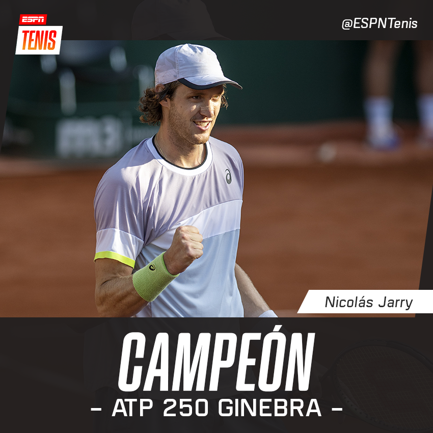 ESPNChile's tweet photo. 🇨🇱 ¡SÚPER NICO! JARRY, FLAMANTE CAMPEÓN DEL ATP 250 DE GINEBRA 🏆

🎾 La primera raqueta nacional se impuso a Grigor Dimitrov en la final por 7-6 (1) y 6-1, para conquistar el certamen suizo y alzar el tercer título de su carrera.

📸 @ESPNtenis https://t.co/mEr1ig7Dy0