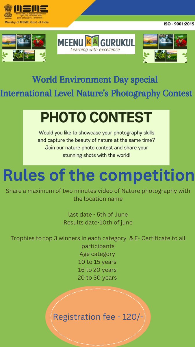 Meenu_Ka_Grukul's tweet image. #MeenuKaGurukul  #LearningWithExcellence #msmeregistrationindia #IsoCertified
 #2023season #internationallevel #naturesphotography
#videophotos #solvethecube 

Entries open @ 9955133440
Rules attached 

Hi Kids, 

*Meenu Ka Gurukul - An online skills enhancement