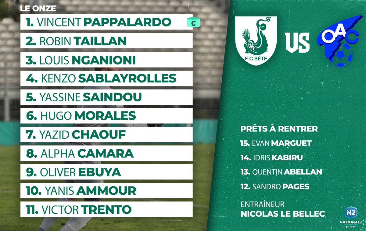 FCSete34's tweet image. 𝑳𝑬 𝑶𝑵𝒁𝑬 pour affronter Alès ⚔️ #National2