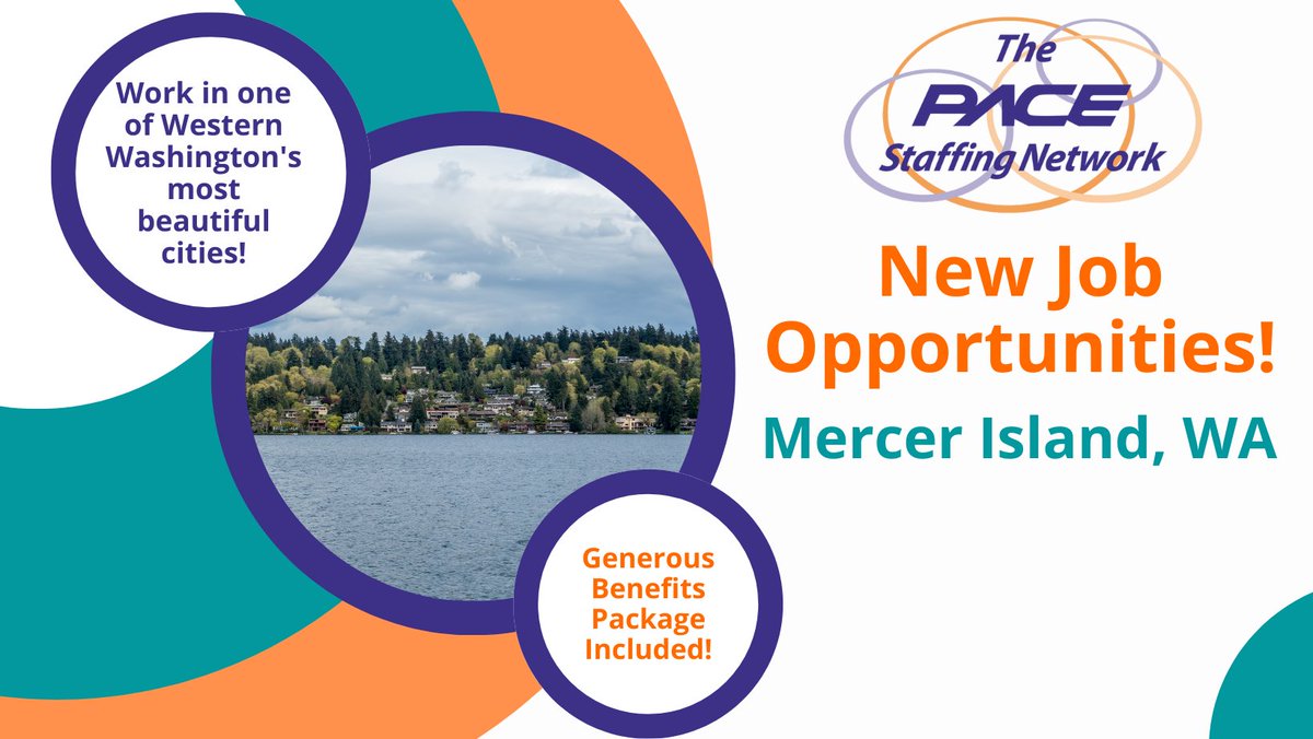 Interested in a reverse commute and working in one of  Western Washington's most beautiful cities? Check out our new job opportunities located on scenic Mercer Island!

View Current Open Jobs Here:  jobs.pacestaffing.com

#PACEStaffingNetwork #MercerIsland #NowHiring