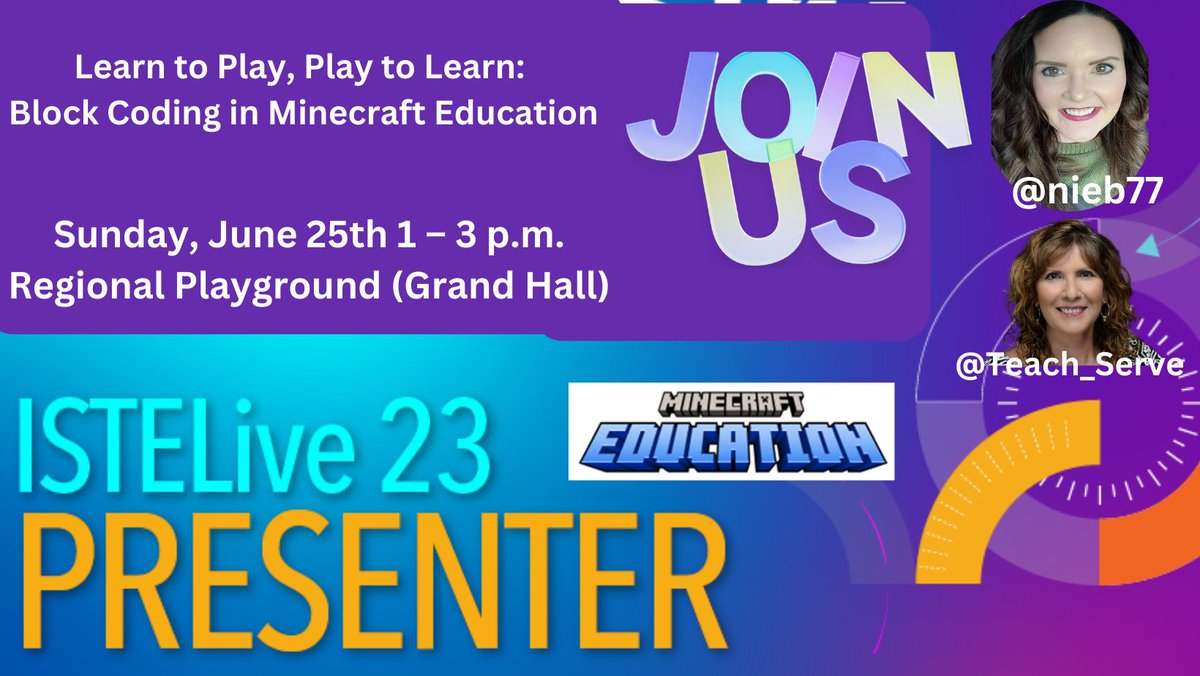 I met @Nieb77 through @i2eEDU and we have presented together virtually! I am so excited to present with Kim irl @ISTEofficial on something we both love #MinecraftEDU Come join us! #MIEExpert #MinecraftAmbassador @PlayCraftLearn @MIEE_Flopsie