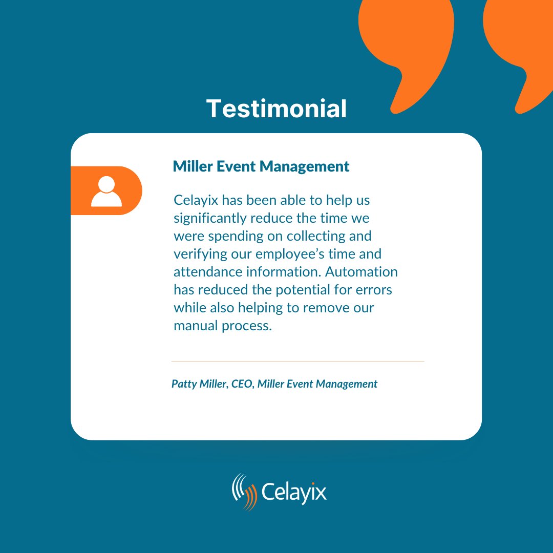 Celayix's tweet image. We remove all your time-consuming tasks, simplifying your time and attendance tracking.

Here&apos;s what one of our hospitality clients had to say about it! 🗣

#timeandattendance #software