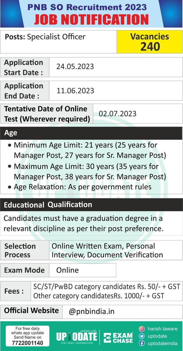 examchase's tweet photo. #jobnotification #governmentjob #rbigradeb #uptodate #examchase #currentaffairs #generalawareness #sscchsl #sscnotification #idbiexecutive #idbibank #pnbbank https://t.co/pp74GE42RS