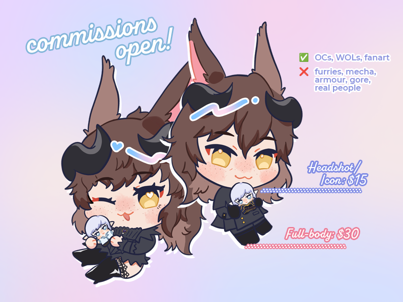 (RTs💖!) hello i'm opening some chibi c0mmissi0n slots on my k0fi 🥹

🔗 ko-fi.com/onedaikonpls/c…
