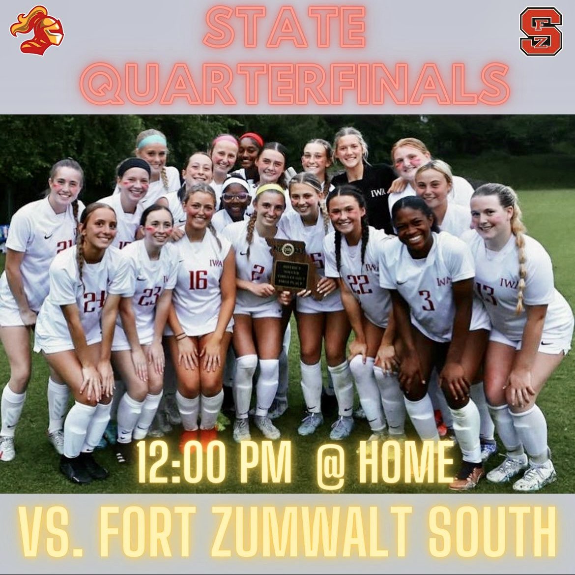 IT’S STATE QUARTERFINALS GAMEDAYYYY 😈😈 😈 Come out to support your red knights for their last home game of the year. First 50 IWA students get free admission $$ #eliteeight #keepondancing #beatthemdawgs

🆚 FZS
📍 IWA
⏰ 12:00 PM