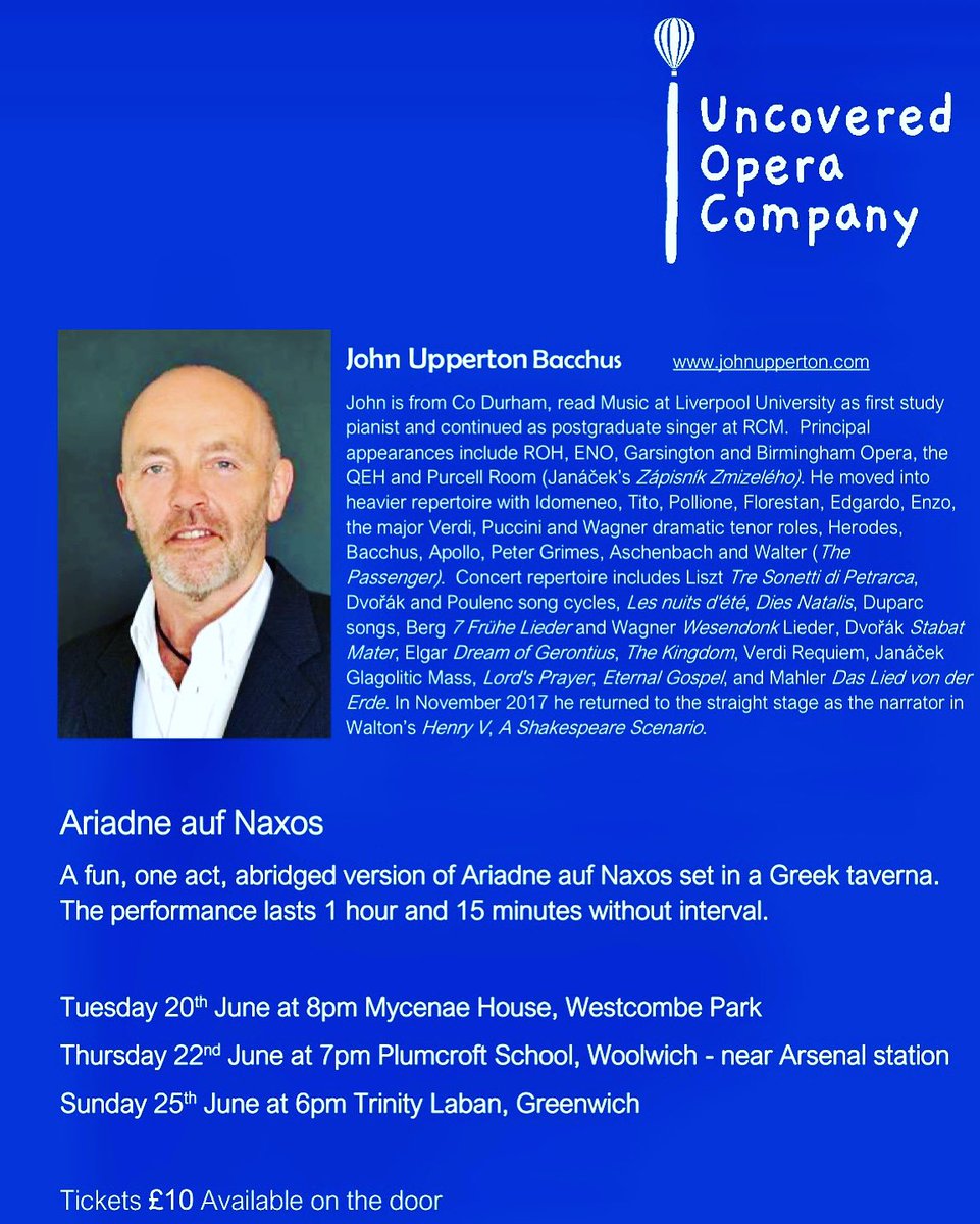 Uncovered Opera Company (@operauncovered) on Twitter photo Delighted to start sharing details of our cast members! <a href="/JohnUpperton/">John Upperton</a> is a phenomenal Bacchus. His performances are Tuesday and Sunday. More details uncoveredoperacompany.com Delighted to start sharing details of our cast members! <a href="/JohnUpperton/">John Upperton</a> is a phenomenal Bacchus. His performances are Tuesday and Sunday. More details uncoveredoperacompany.com