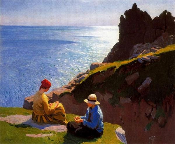 Two Girls on a Cliff (Cornwall), c.1920 by Laura Knight #WomensArt