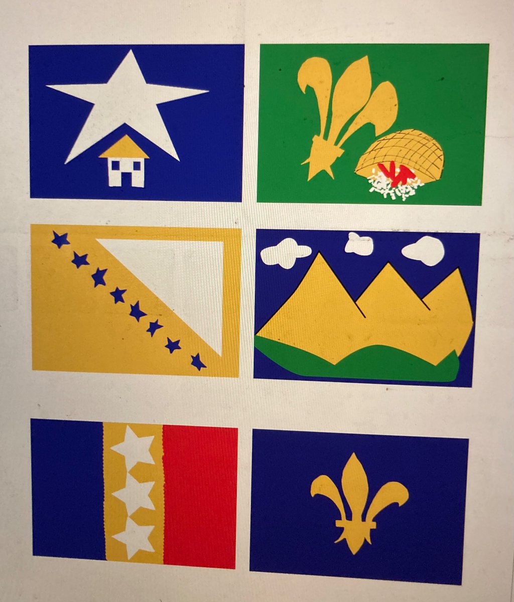 _James_Riding's tweet photo. The alternative flag making for the ‘Subjective Atlas of Bosnia and Herzegovina’ – placed alongside each other and put into digital form as they will look in the published book it creates a collective expression of place! Thanks again @PCRCBiH for bringing together this group! https://t.co/TL35NwXKSf