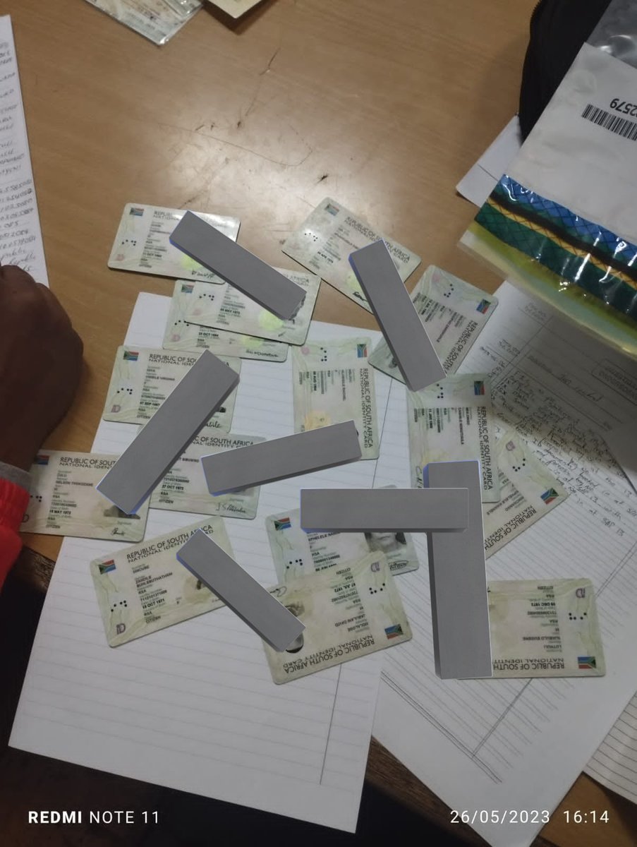 JUST IN: JMPD arrested 2 Seri/HSF agents who in the country illegally in an abandoned building at Rahima Moosa and  Nugget str, Joburg for possession of 15 ID cards, 57 ID books, 3 Birth certificates and Driving licenses that they couldn't account for.