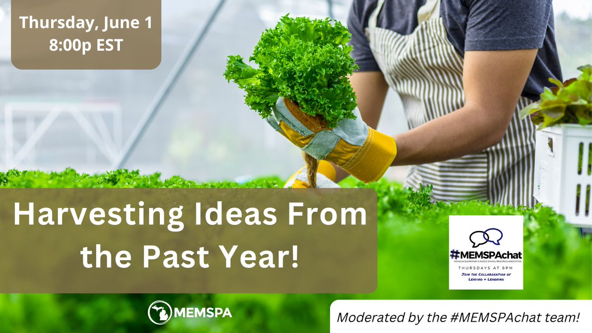 Join #MEMSPAchat Thurs at 8pm EST 
for Harvesting Ideas form the Past Year! 
#ElemAPNetwork
#formativechat #Admin2B
#cdnedchat
#MakeEdReal 
#formativechat
#masspchat 
@MOEducation
@MLDSLeaders
@MOASSP 
@tasanet
#rethink_learning 
#colchat
 #Permission2BGreat
#principalsinaction