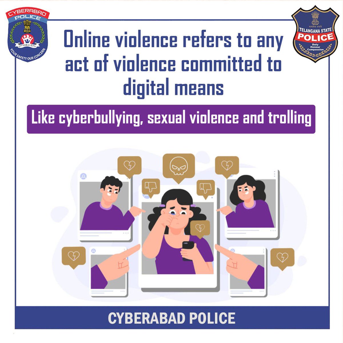 Offline or Online, violence is violence. 

Report on 9490617444 / 181

#OnlineViolence #CyberCrime #WomenAndChildSafety #CyberabadPolice
