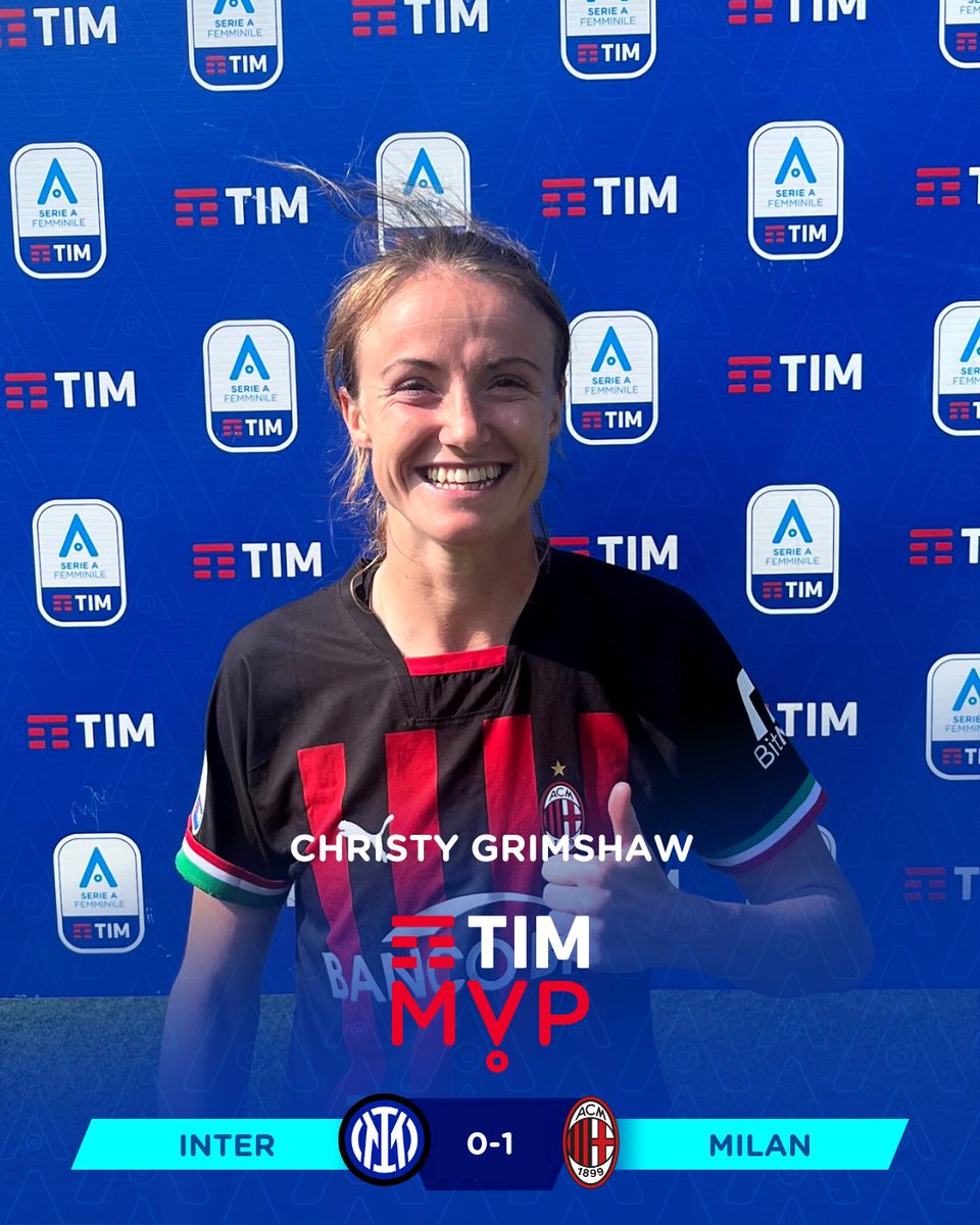 SerieA_Women's tweet photo. 𝐌𝐕𝐏 𝕋𝕀𝕄 🥇
🇮🇹 #SerieAFemminile @TIM_Official 
⚔️  Inter - Milan 0️⃣-1️⃣

❤️🖤 @christygrimshaw 

📊 By @OptaPaolo https://t.co/GpqSf0QczC