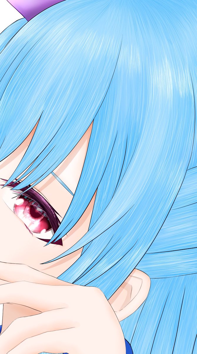 1girl solo blue hair red eyes looking at viewer white background close-up  illustration images
