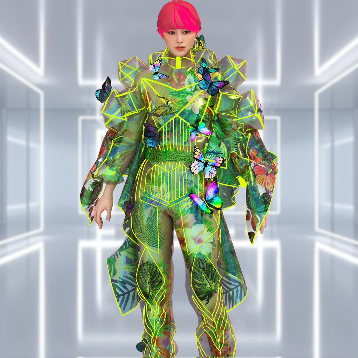 3DCSTUDIOx's tweet image. Diseño futurista inspirado en un mundo utópico donde lo vegetal lo invade todo y convive en  equilibrio con la tecnologia. 
Diseñado para @Gn3ra_io 🍀
#metaverse #moda3d #fashion3d #fashiondesign #3dworld #3dmoda #3dstyle #3dart #3dartist