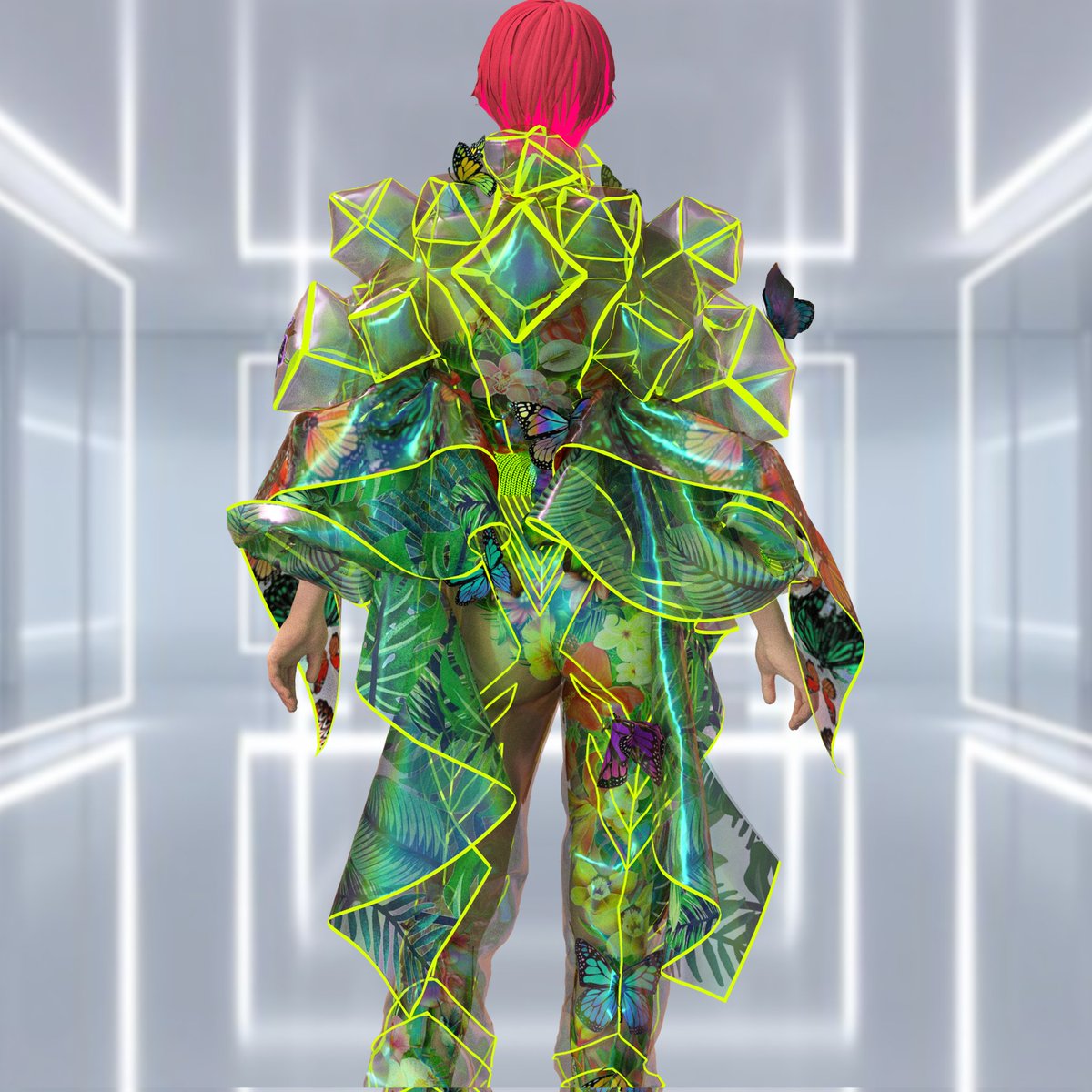 3DCSTUDIOx's tweet image. Diseño futurista inspirado en un mundo utópico donde lo vegetal lo invade todo y convive en  equilibrio con la tecnologia. 
Diseñado para @Gn3ra_io 🍀
#metaverse #moda3d #fashion3d #fashiondesign #3dworld #3dmoda #3dstyle #3dart #3dartist