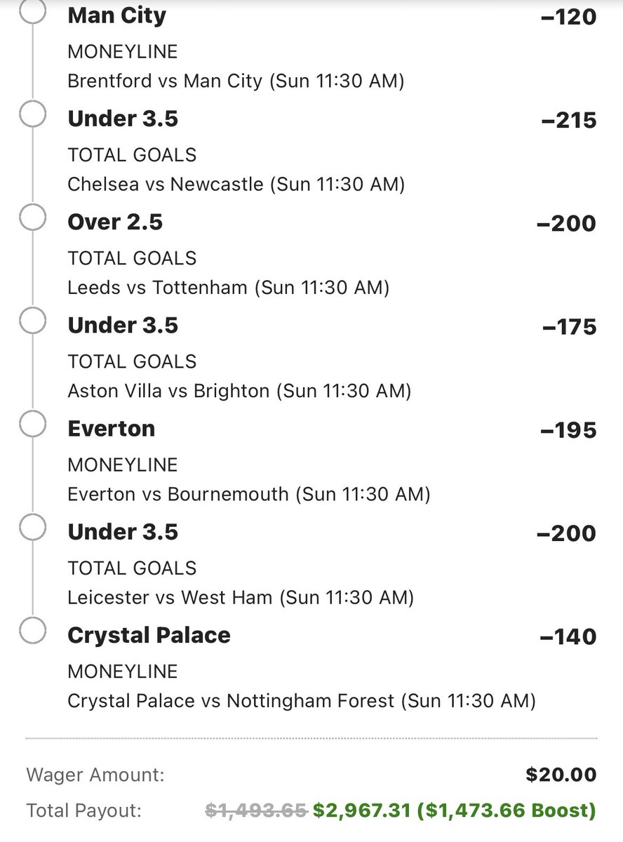 SlightlyPlusEV's tweet image. 🚨$500 GIVEAWAY!🚨

If this EPL parlay hits, I’ll give $500 to someone at random. Like, retweet, and follow @SlightlyPlusEV to enter! 

This is 24% EV if you want to tail, recommend up to 0.04u QK
#GiveAway #GamblingTwitter