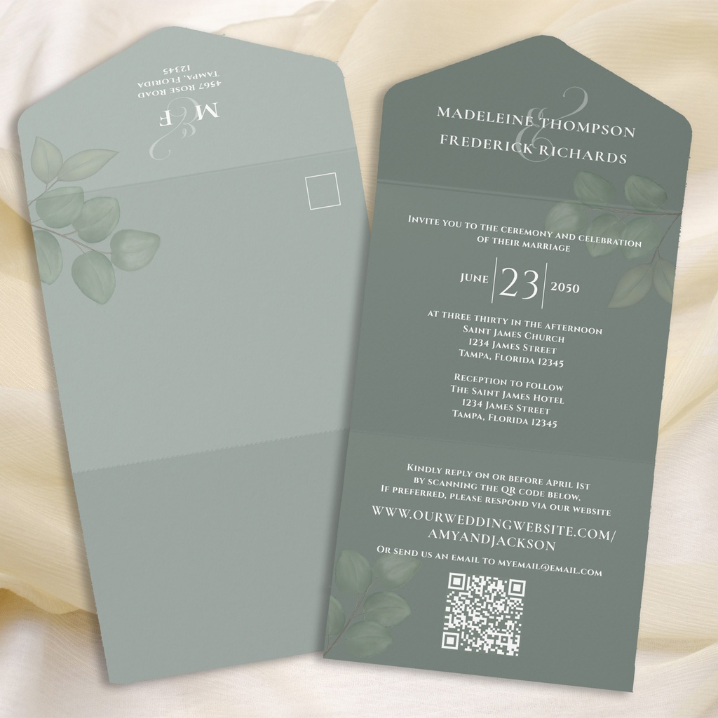 Botanical Green All-In-One Wedding Invitations, See the collection #zazzlemade #zazzle #wedding #weddinginvitation #invitations #invitation #weddingday #weddinginspiration #weddingideas #weddinginvitations #instawedding #weddings #weddinginspo #engaged #weddingstyle