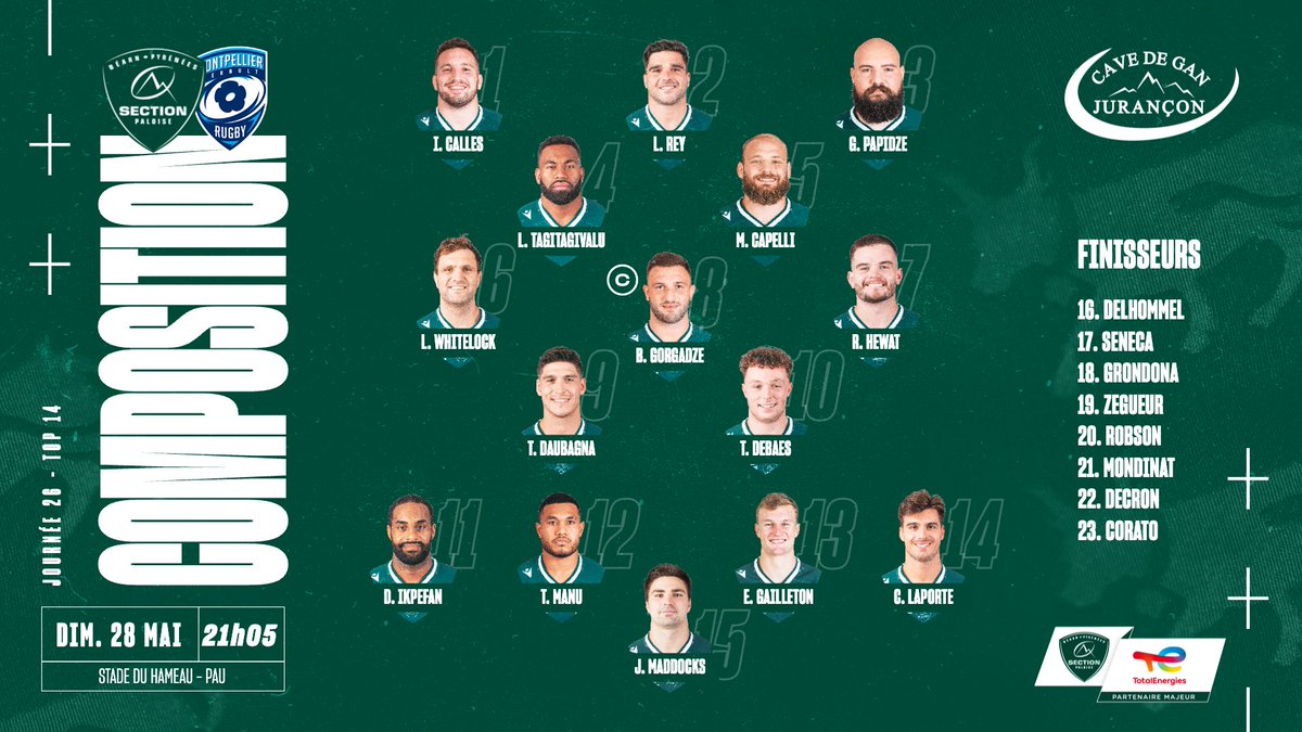 📋 𝑳𝒂 𝒄𝒐𝒎𝒑𝒐

🏉 Voici nos 2️⃣3️⃣ Béarnais qui affronteront le <a href="/MHR_officiel/">Montpellier Rugby</a> dimanche à 21h05 au Hameau !

🎟️ Réservez maintenant les dernières places 👉 bit.ly/3AYQdlW

👊 Le maintien, on le décrochera 𝗘𝗡𝗦𝗘𝗠𝗕𝗟𝗘 !

#SPMHR #TOP14 #HonhaSection