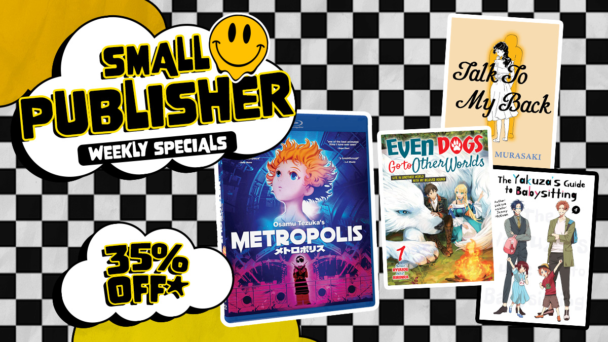 rightstufanime's tweet photo. Itβs the last day to save on Small Publishers. They preserve history, trendy series, and manga that push the medium forward. Break new ground: https://t.co/HhcbPvzoI6
#WeeklySpecials #Metropolis #TalkToMyBack #TheYakuzasGuideToBabysitting #Isekai https://t.co/DYY8IlXm7u