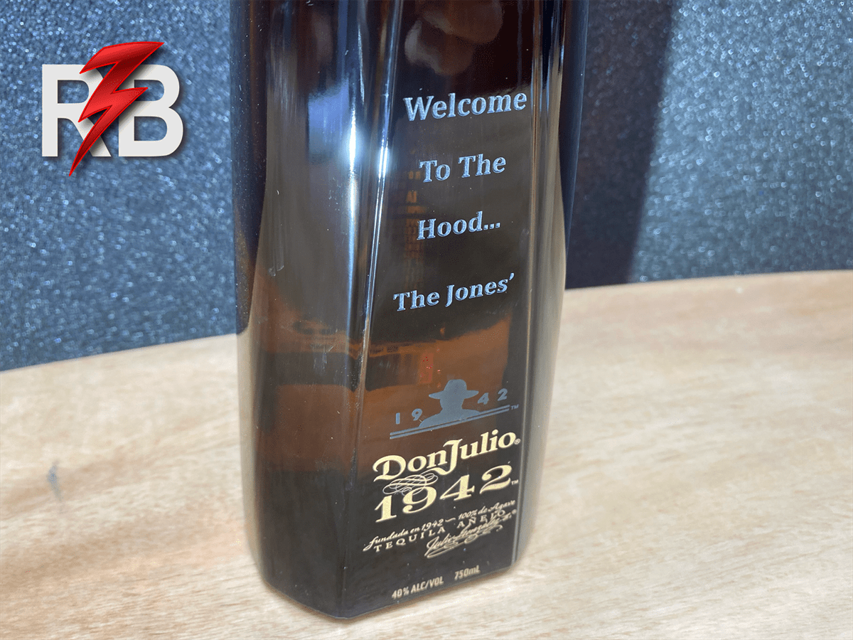 Etched Don Julio 1942 Tequila bottles for the special day. Personalized tequila produces the most fabulous margaritas and leaves a lasting impact at any gathering. redboltlaser.com