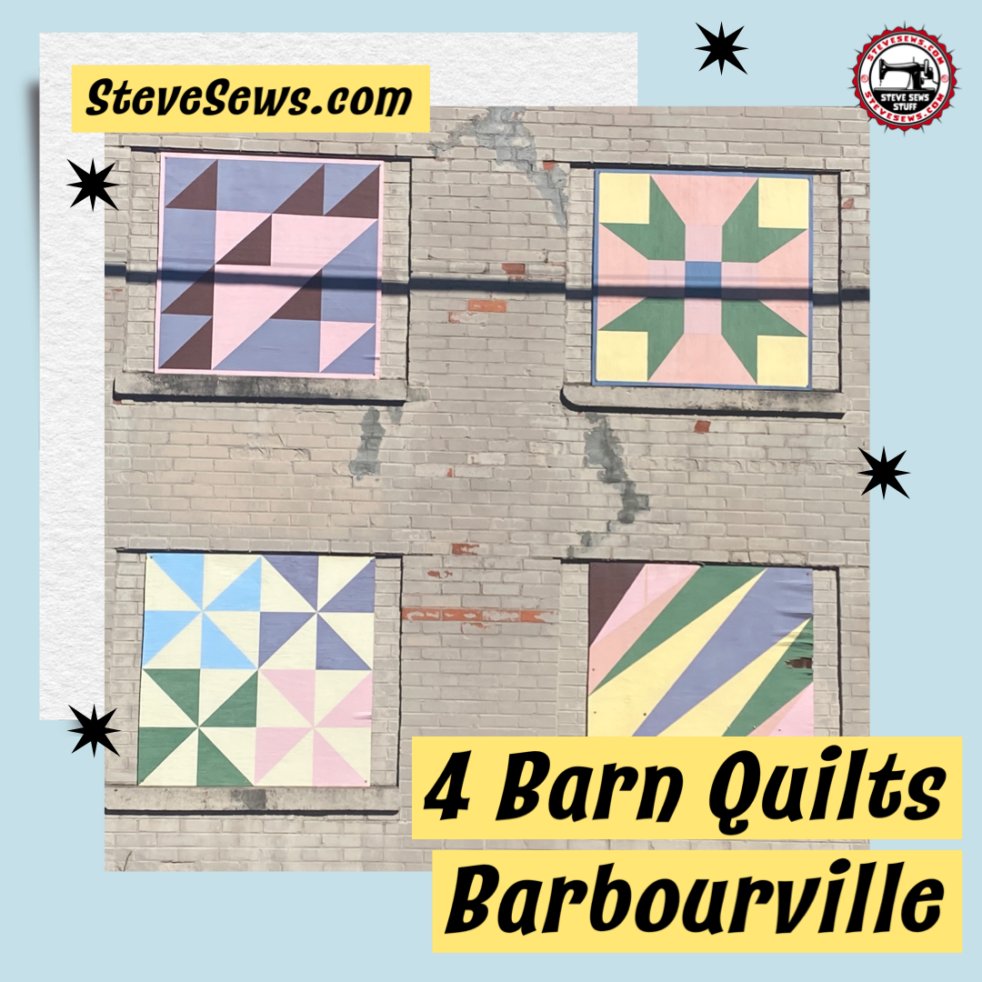 4 Barn quilt blocks on an old building in Downtown Barbourville, Kentucky. #barnquilt #barbourvillekentucky #barbourville #barbourvilleky #stevesews

Read more: stevesews.com/4-barn-quilt-b…